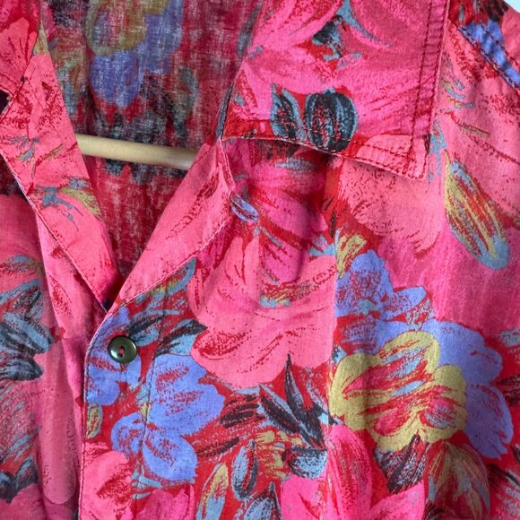 Vintage LizWear Womens Button Up Blouse Small Red Pink Floral Cotton 80s 90s - Picture 9 of 15